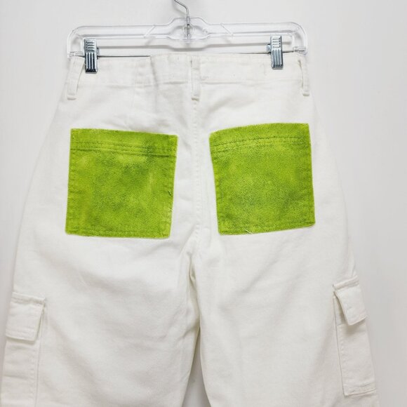 Albina Dotti cargo jeans Womens 2/R White  With Green Back Pockets - Picture 10 of 12